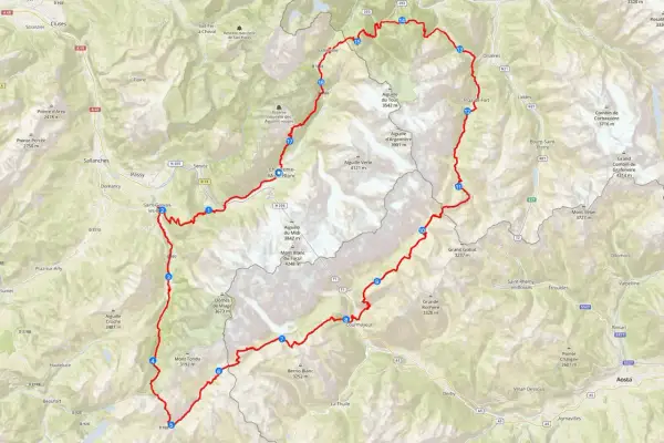Trasa ultra-trail du mont-blanc okrąża masyw Mont Blanc, prowadząc przez Chamonix, Courmayeur i inne malownicze miejscowości.